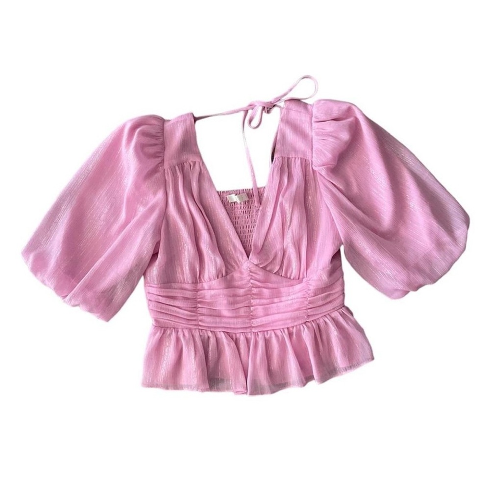 Wayf Pink Puff Sleeve Blouse
